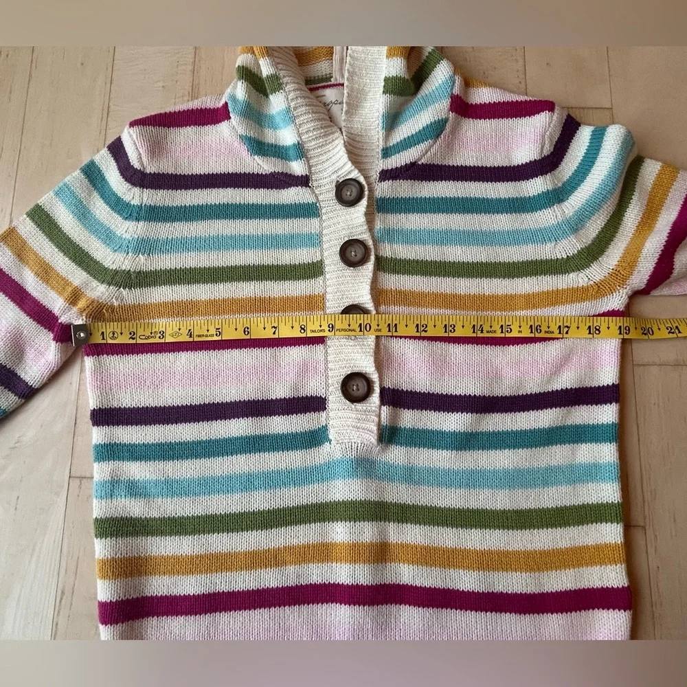 Aeropostale Women’s Hoodie Sweater Cream w/ Multicolor Rainbow Stripes Sz Large